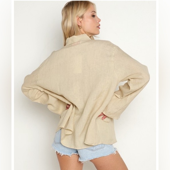 Kinga Csilla Mabel Blouse Oversized 100% Linen Shirt Sandstone Size Large - Picture 4 of 12
